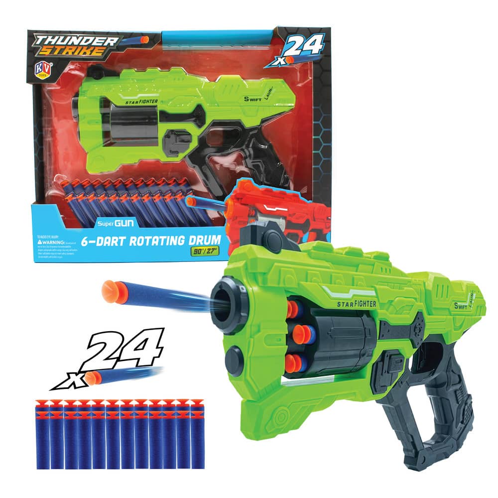 Thunder Strike Toy Gun With 6 Dart Rotating Drum - Available In 10 Colors (2915) - Color: Red