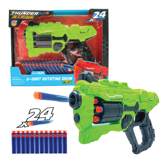 Thunder Strike Toy Gun With 6 Dart Rotating Drum - Available In 10 Colors (2915) - Color: Red