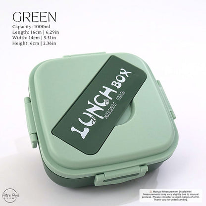 Green lunch box with 'Lunch Box' 
