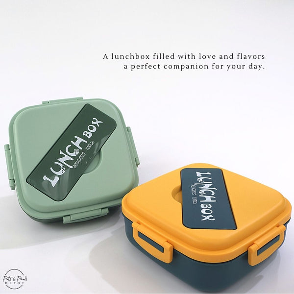 Two lunch boxes, one green and one orange, with 'Lunch Box' branding 