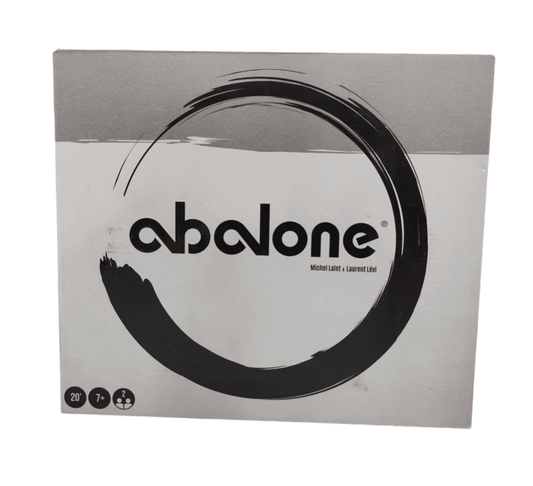 Abalone board game in a sleek gray box, designed for ages 7 and up