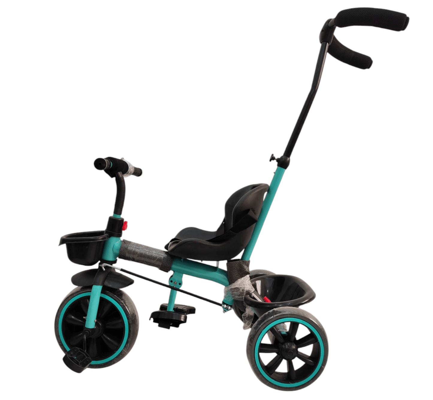 Teal tricycle for adults, designed for comfortable riding and ease of use.