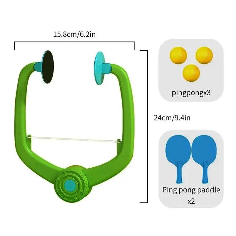 Green table tennis ping set with paddles, balls, and elastic string for kids