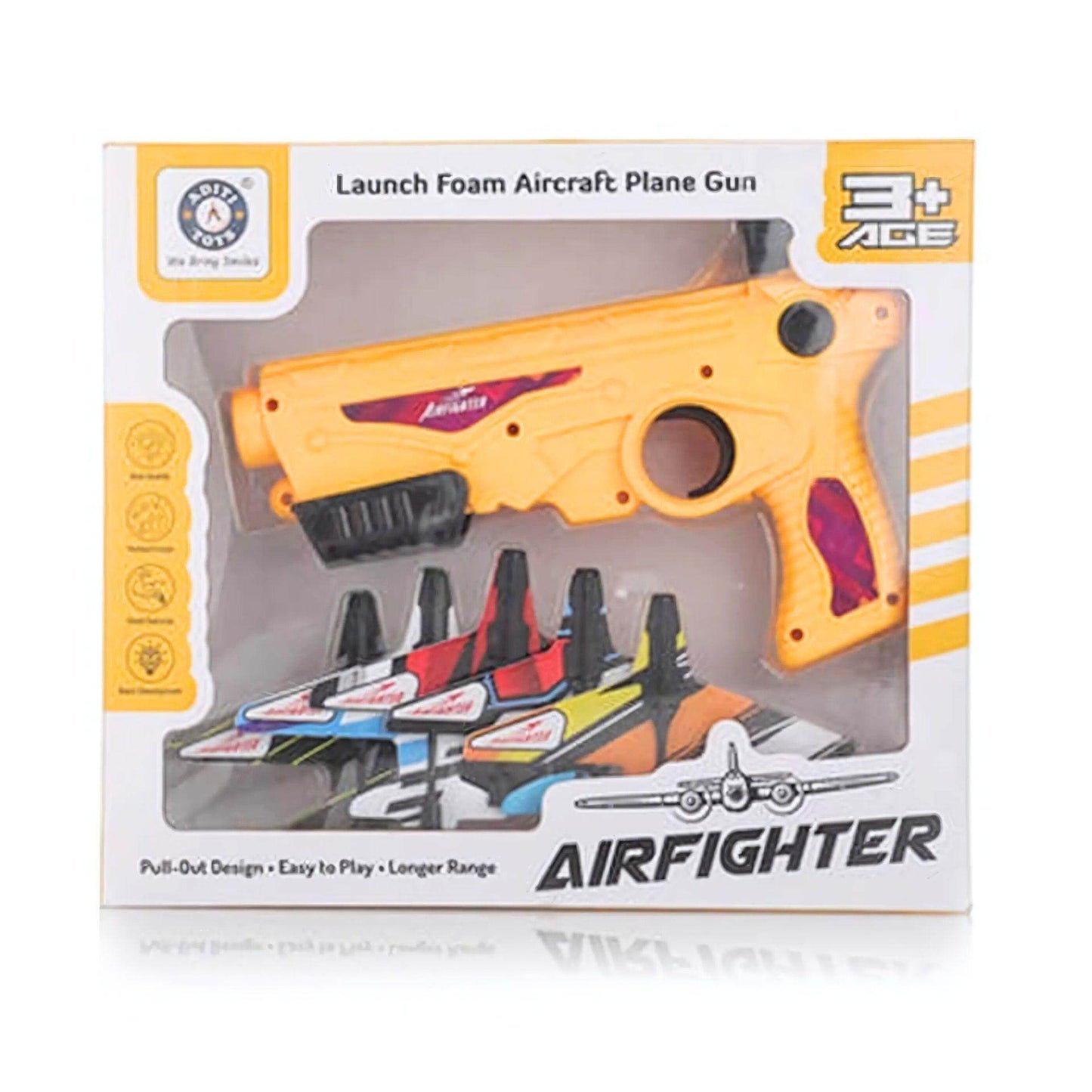 Kids airfighter toy gun with foam aircraft planes in yellow and black for ages 3 and up