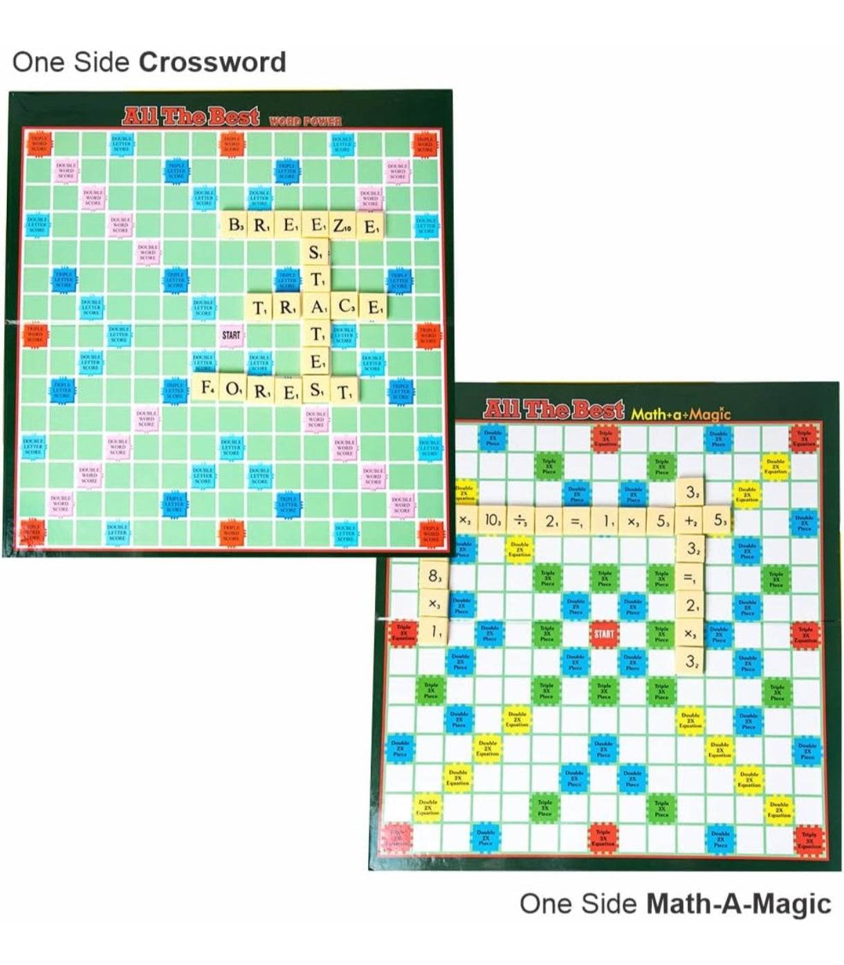 All The Best word board game with one side crossword and one side math-a-magic puzzle design