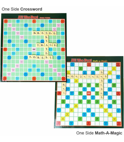All The Best word board game with one side crossword and one side math-a-magic puzzle design