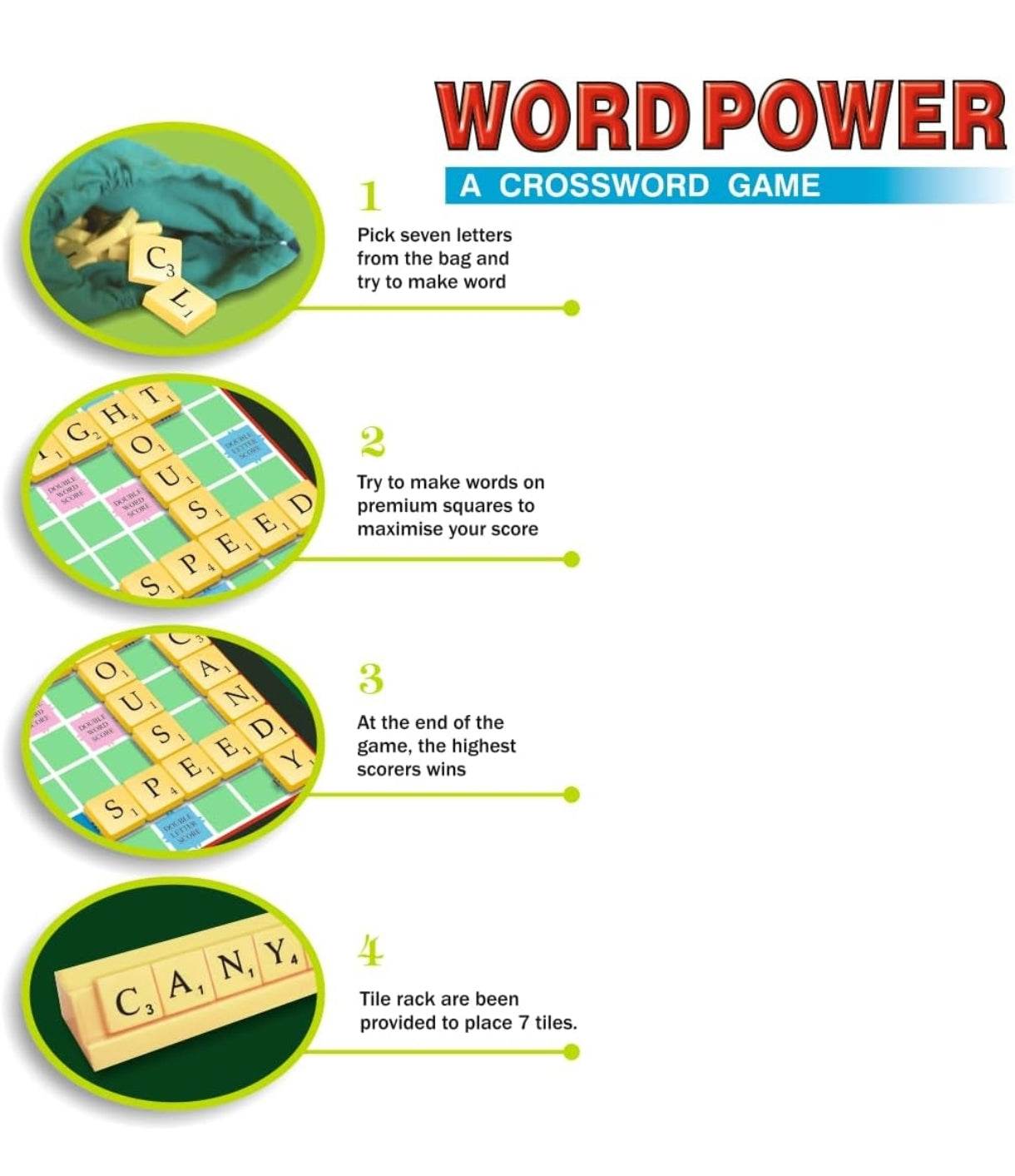 All The Best word board game Word Power crossword game instructions with letter tiles and game board
