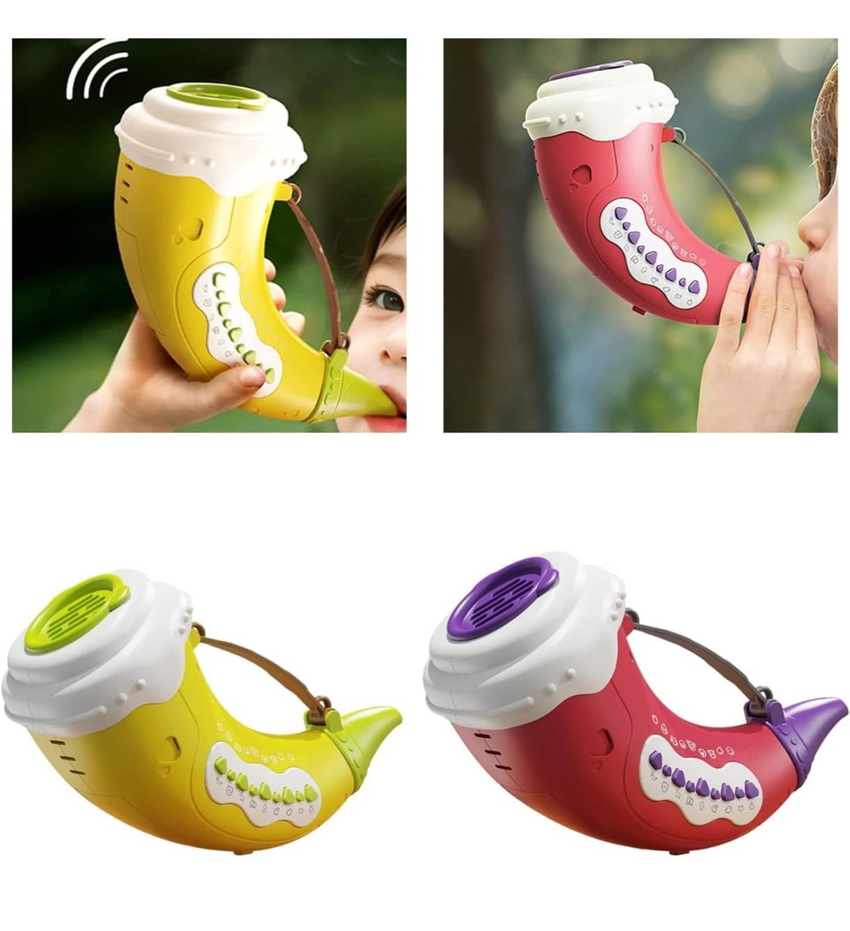 Musical animal caller toy in yellow and red for kids, perfect for outdoor play and exploration