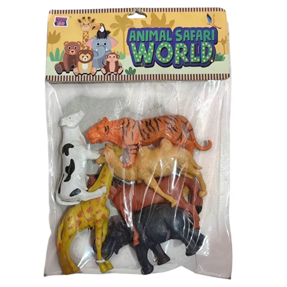 Assorted animal model toys including a tiger, giraffe, and cow for imaginative play