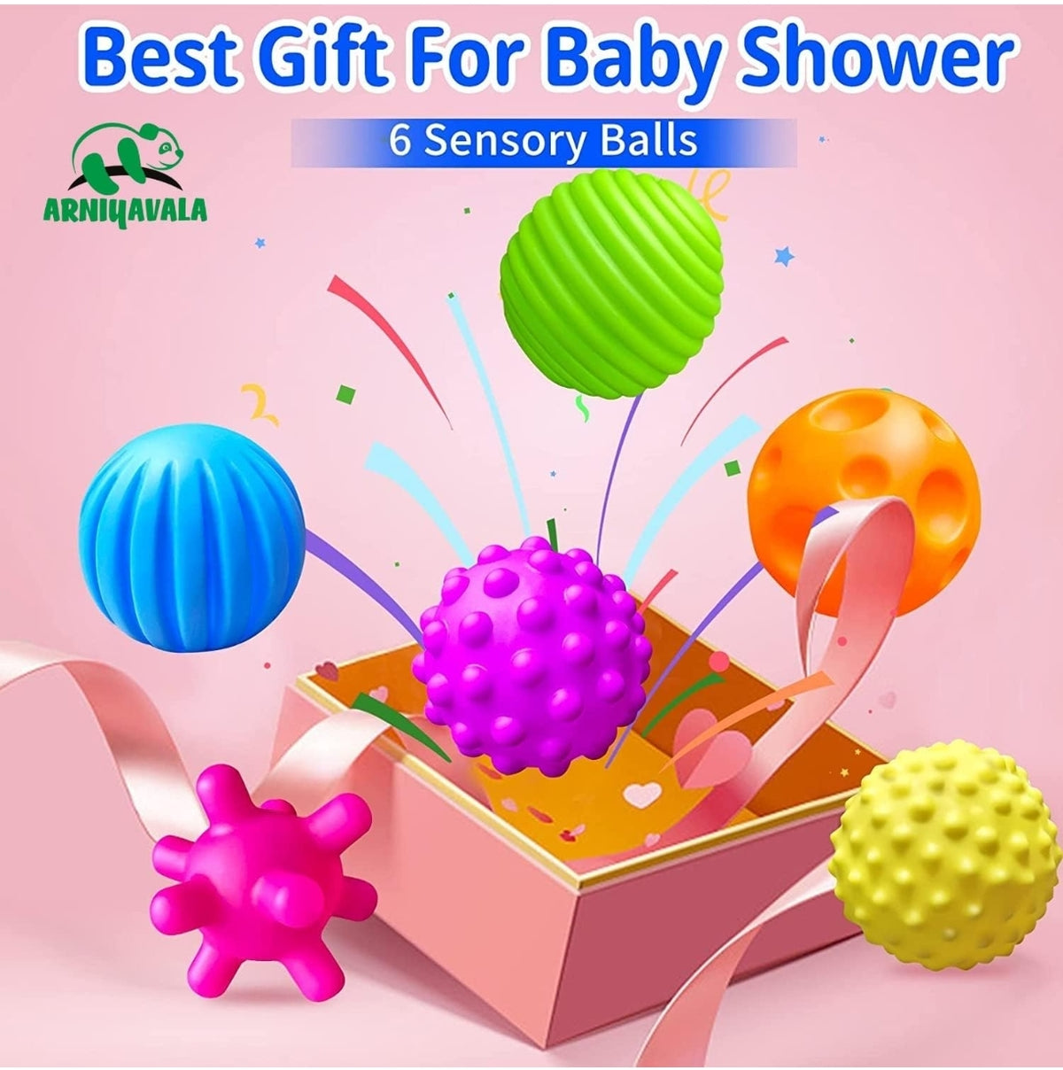 Colorful sensory squeeze balls for infants, promoting tactile play and sensory development