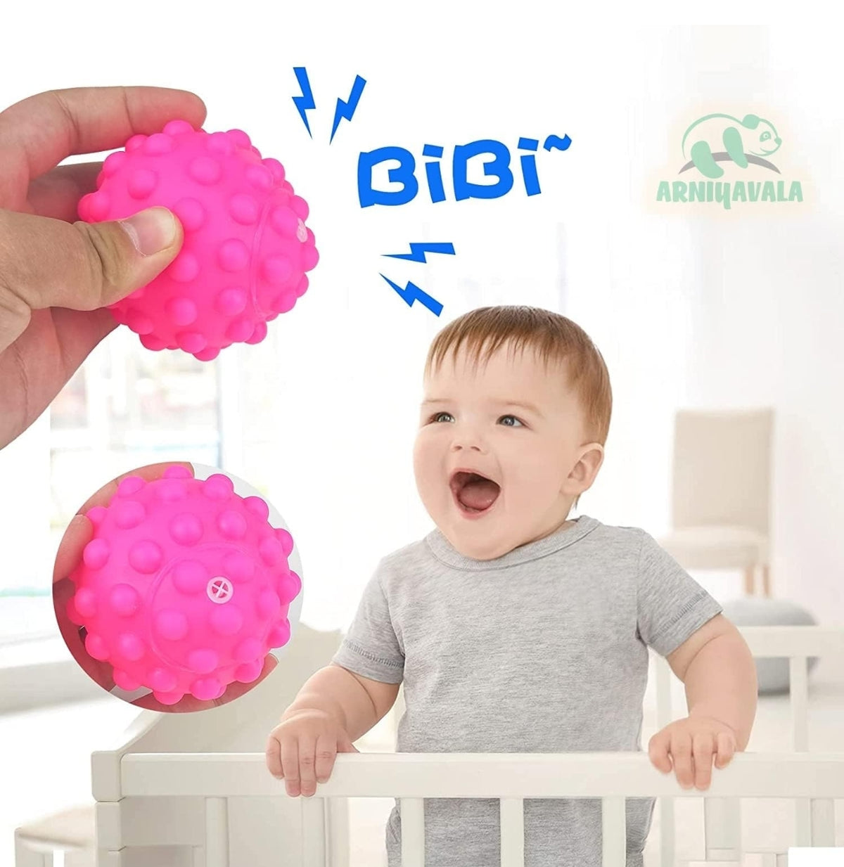 Bright pink sensory squeeze balls for toddlers, perfect for sensory play and development