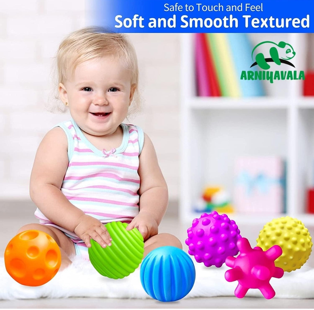 Colorful sensory squeeze balls for toddlers, safe and soft for ages 1-3 years