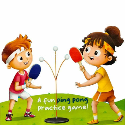 Colorful table tennis ping practice game with kids using paddles outdoors