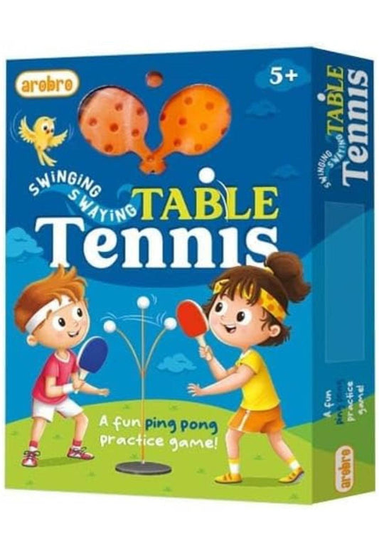 Colorful table tennis ping game for kids aged 5 and up featuring two players practicing swings