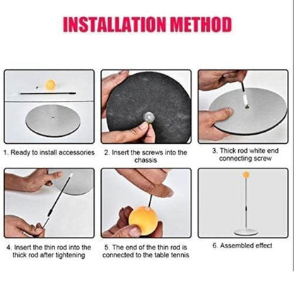 Installation guide for a table tennis ping setup with steps illustrated for assembly