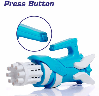 MM TOYS Electric Gatling Bubble Machine Gun Toys for Kids, Toy Bubble Gun with 8 Holes, Bubble Solution Liquid, Dipping Tray | Indoor Outdoor Gun Toys for Kids | Bubble Gun for Kids Boys 2+ Years