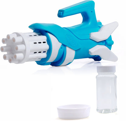 MM TOYS Electric Gatling Bubble Machine Gun Toys for Kids, Toy Bubble Gun with 8 Holes, Bubble Solution Liquid, Dipping Tray | Indoor Outdoor Gun Toys for Kids | Bubble Gun for Kids Boys 2+ Years