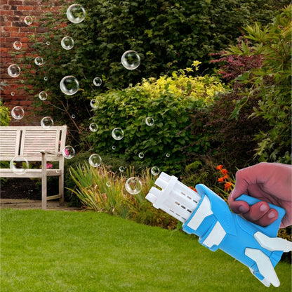 MM TOYS Electric Gatling Bubble Machine Gun Toys for Kids, Toy Bubble Gun with 8 Holes, Bubble Solution Liquid, Dipping Tray | Indoor Outdoor Gun Toys for Kids | Bubble Gun for Kids Boys 2+ Years
