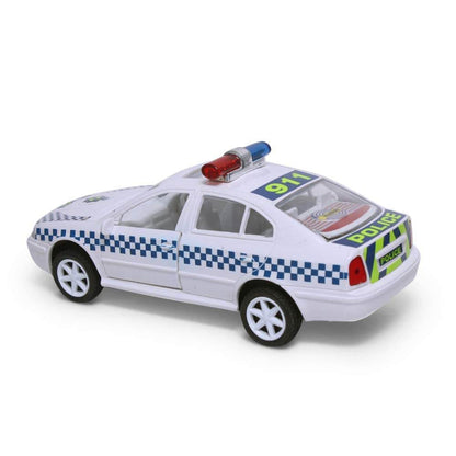 Centy Pull Back Series Australian police toy car white with blue checker pattern and emergency lights