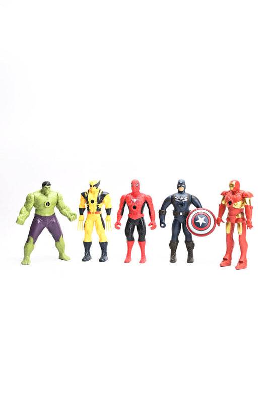 Set of colorful Avengers action figures including Hulk, Spider-Man, and Captain America for ages 4 and up