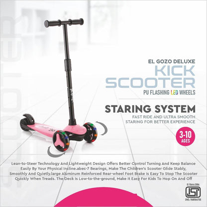 Pink LED kick scooter for kids with PU flashing LED wheels and lean-to-steer technology