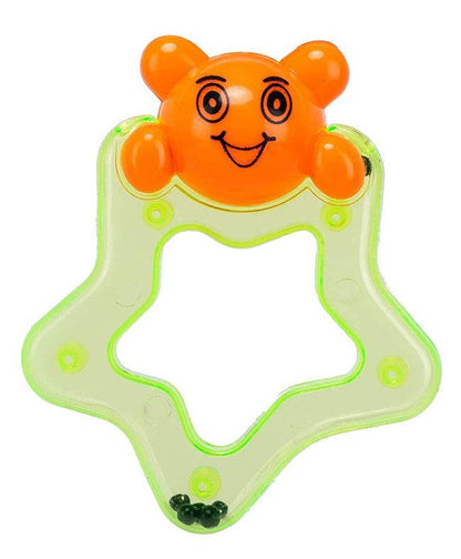 Colorful star-shaped rattle toy with smiling bear for infants, perfect for sensory play and exploration