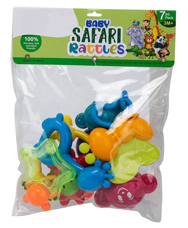 Colorful baby safari animals toys rattles set for infants 3 months and older, packed in a transparent bag