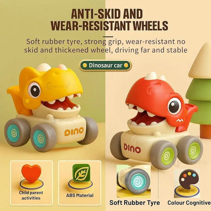 Dinosaur car toy in orange and red with anti-skid wheels designed for baby shark toys enthusiasts