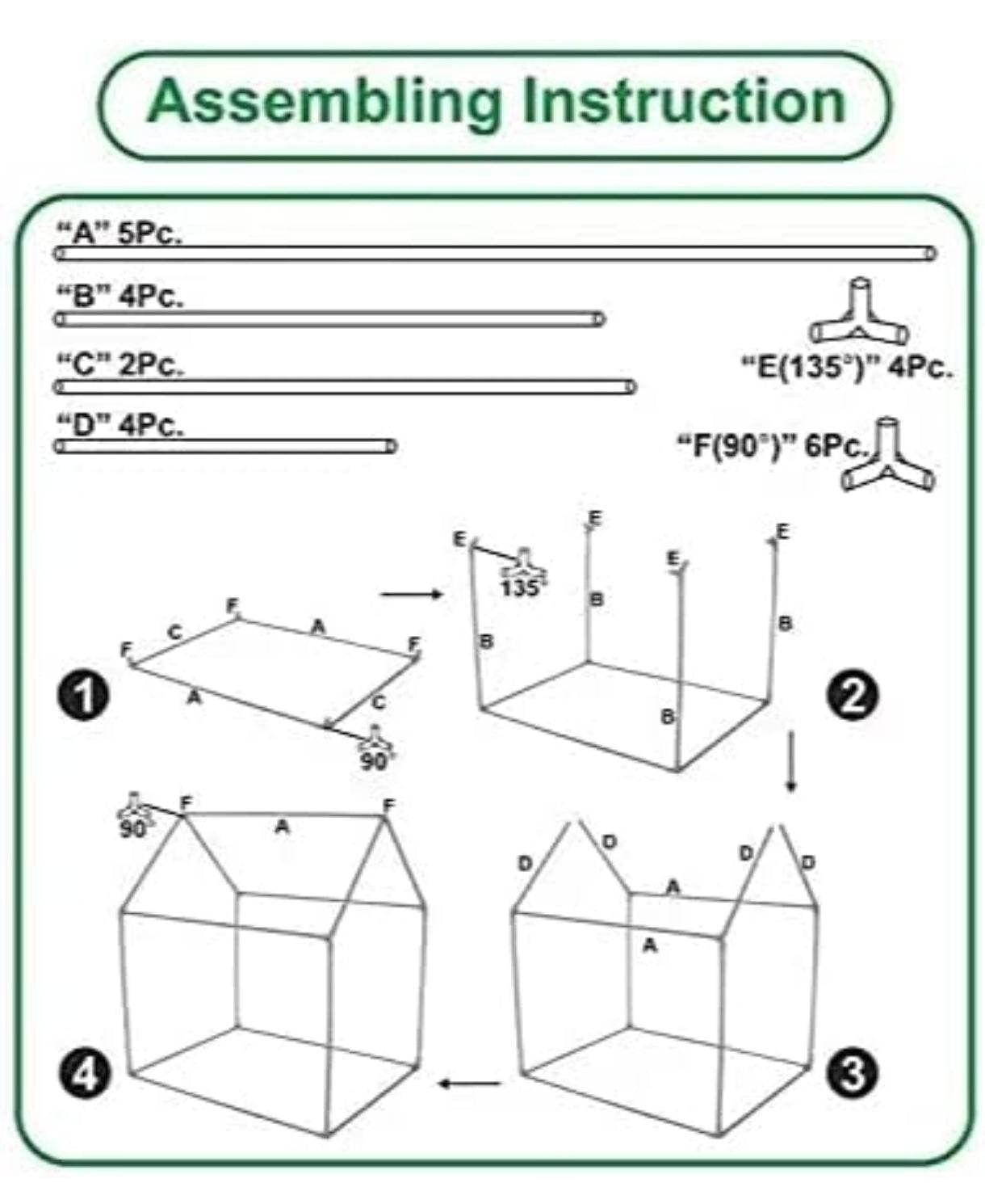 Assembly instructions diagram for space themed tent for children showing labeled parts and step-by-step setup