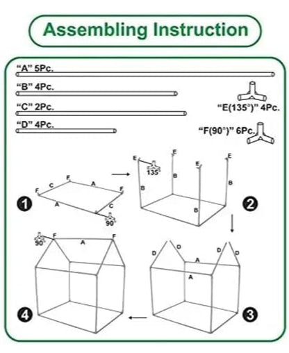 Assembly instructions diagram for space themed tent for children showing labeled parts and step-by-step setup