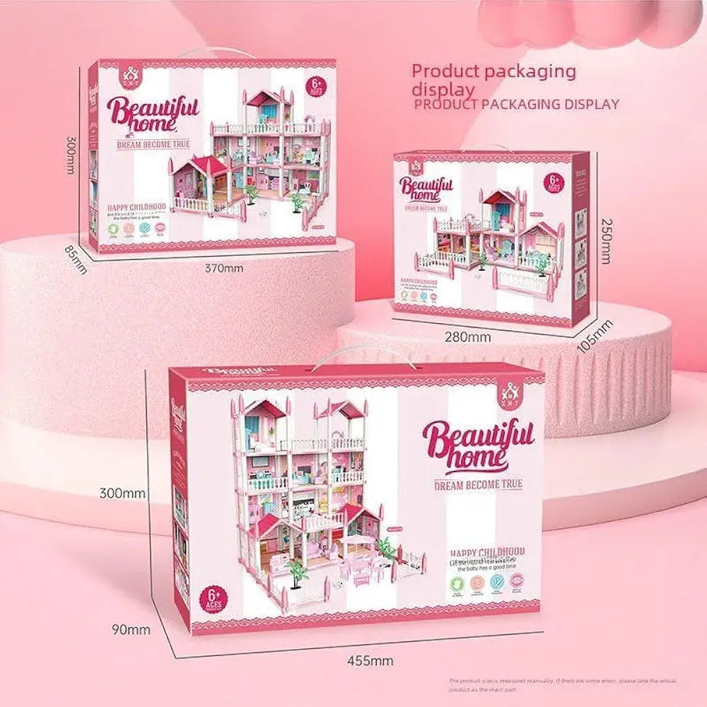 Pink Barbie doll dream house packaging with multiple floors and rooms for ages 6 and up