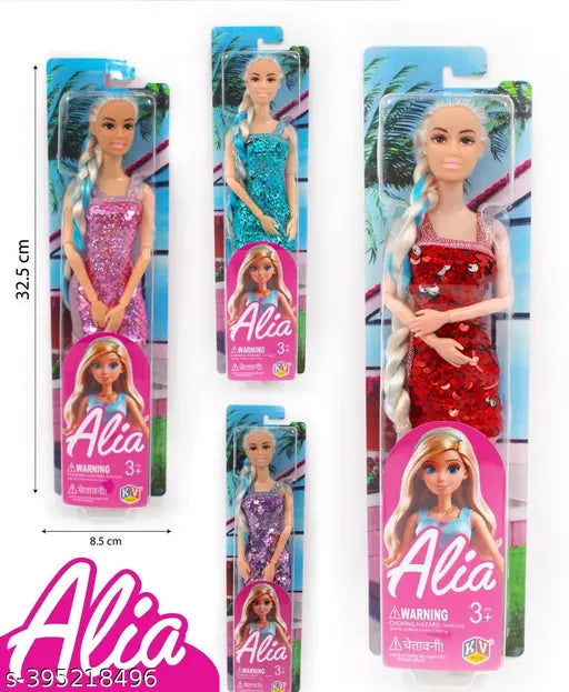 Barbie doll fashion in pink and purple sparkly dresses, suitable for ages 3 and up