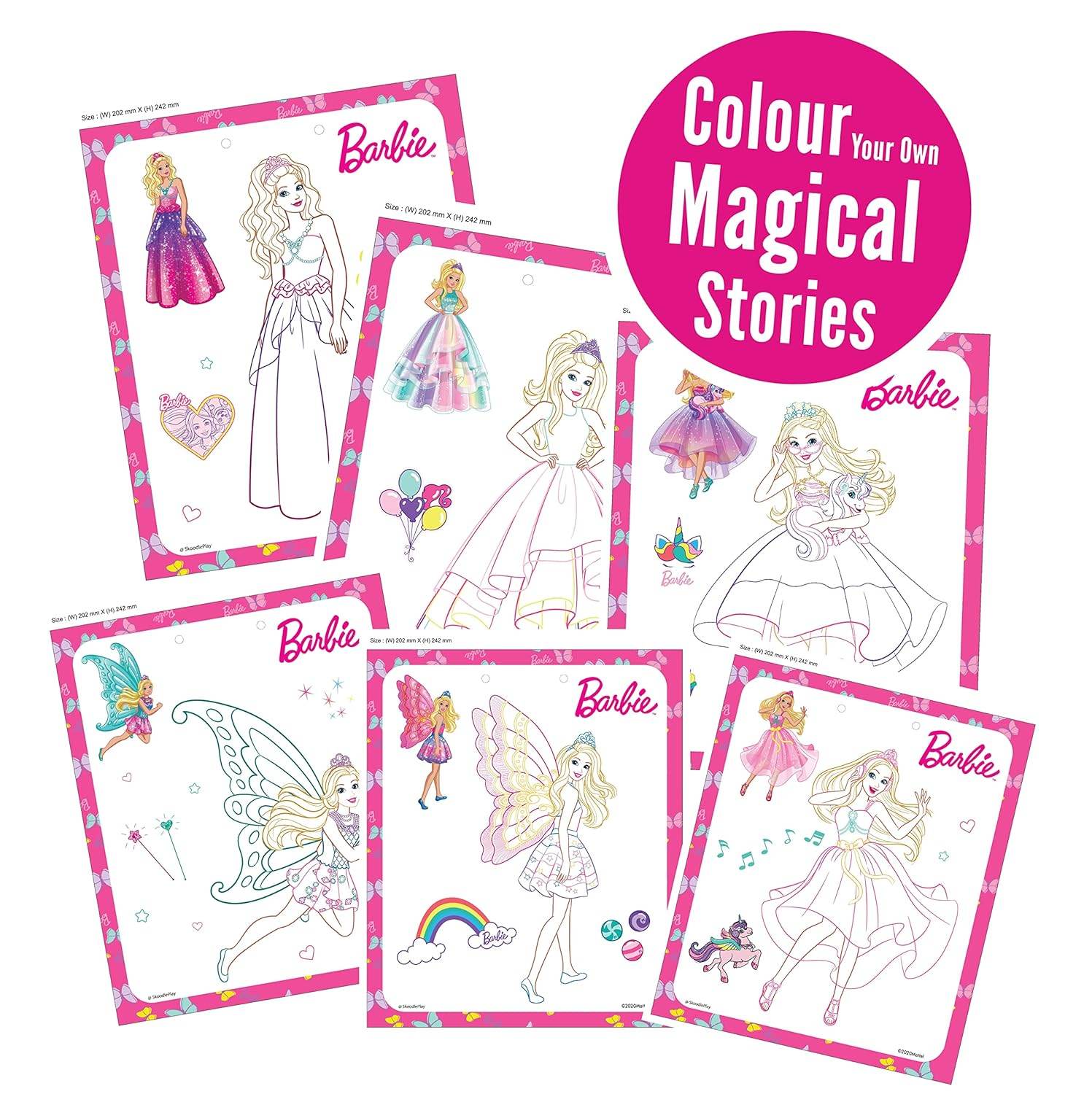 Barbie coloring book featuring magical stories for creative kids who love Barbie movies
