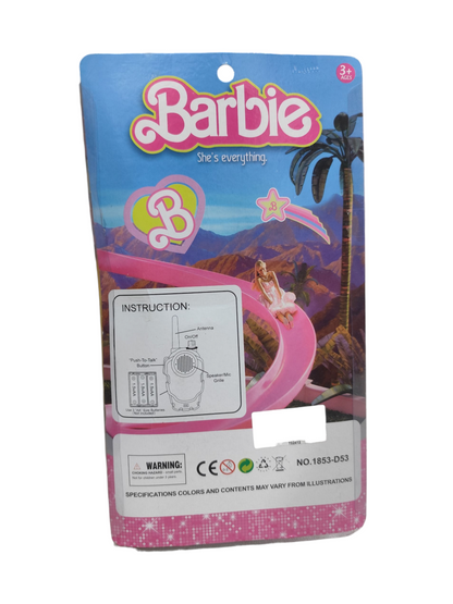 Barbie-themed walkie-talkie in pink for ages 3 and up