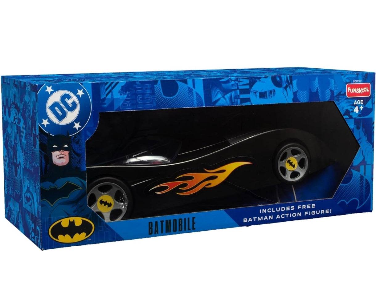 Black batman toy Batmobile with flames and free Batman action figure for ages 4 and up
