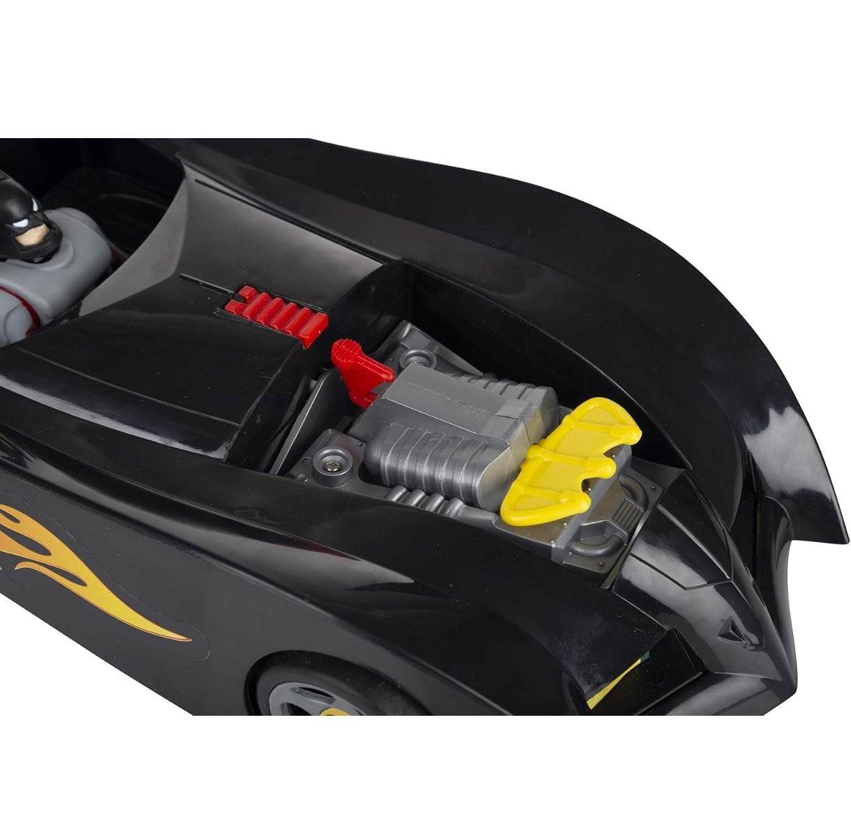 Black Batman toy car with realistic engine details for kids aged 4-8 years.