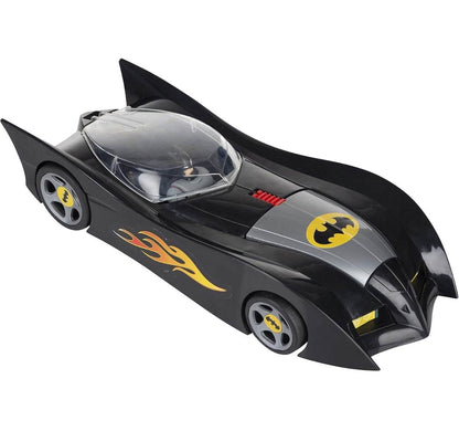 Black Batman toy car with flames, perfect for kids aged 3-8 years, inspired by the iconic superhero