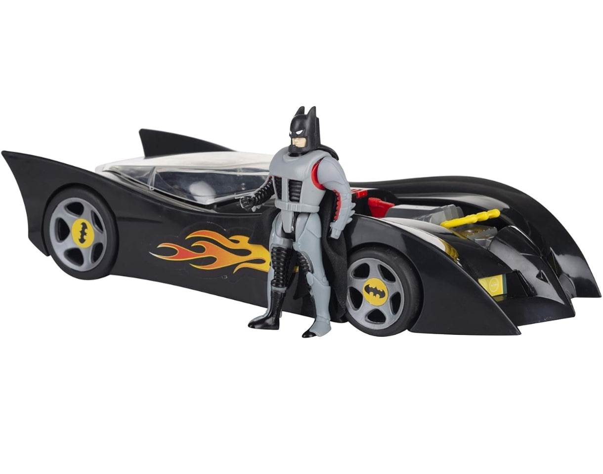Batman toy car set with black vehicle and action figure for kids aged 4-10 years