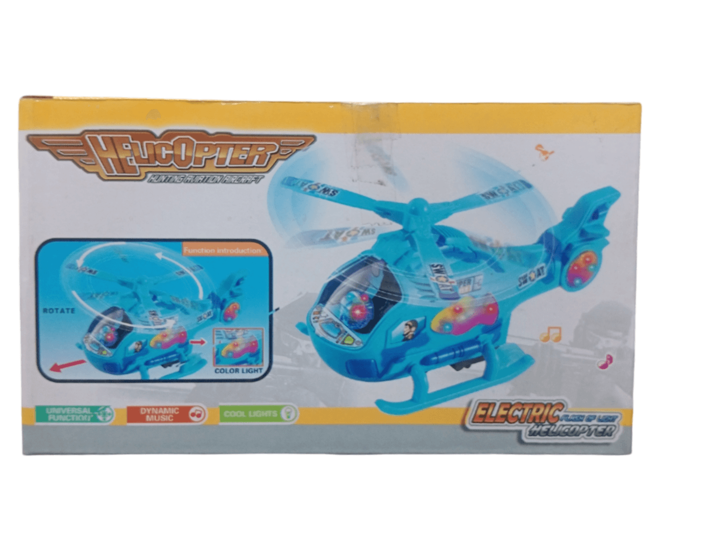 T-Rex The Toyland battery operated helicopter toy in blue with rotating blades and musical features