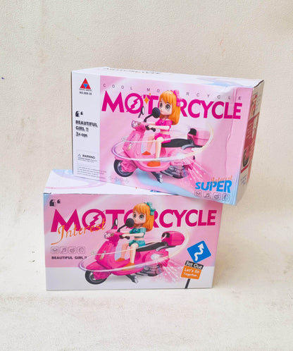 Battery operated motorcycle toy for girls with colorful design and doll on pink motorcycle by T-Rex the toyland Sitamarhi