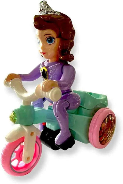 LUMO musical battery operated tricycle toy for girls with a princess figure in purple outfit