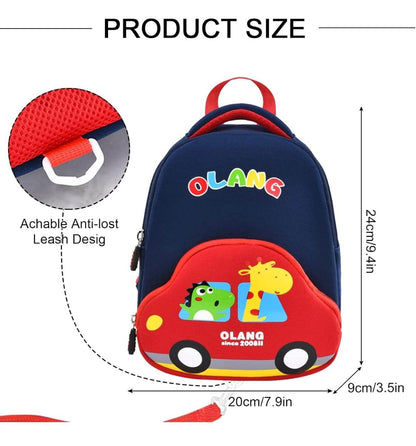 Blue and red bee mini backpack for toddlers with car design and anti-lost leash from T-Rex the toyland Sitamarhi