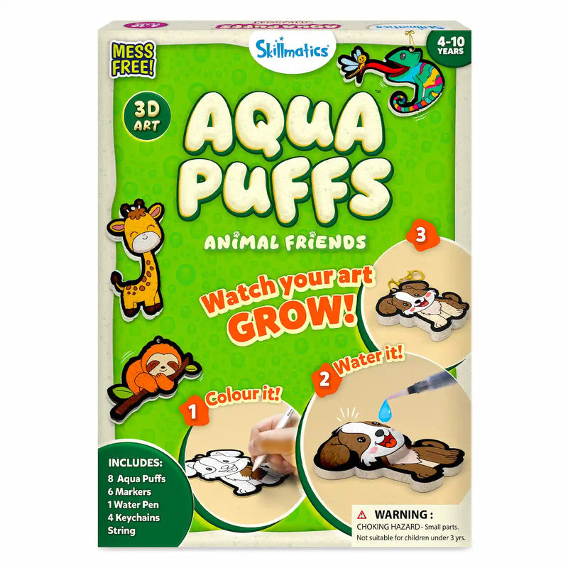 Aqua Puffs Animal Friends craft kit for kids aged 4-10 featuring colorful markers and water pen