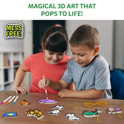 Kids creating magical 3D art projects with markers, showcasing creativity and fun for ages 5 and up.