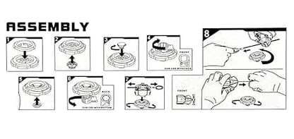 Beyblade assembly instructions showing parts and steps for easy setup