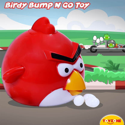 Red Angry Birds battery operated kids toy with yellow beak and black eyebrows on game track