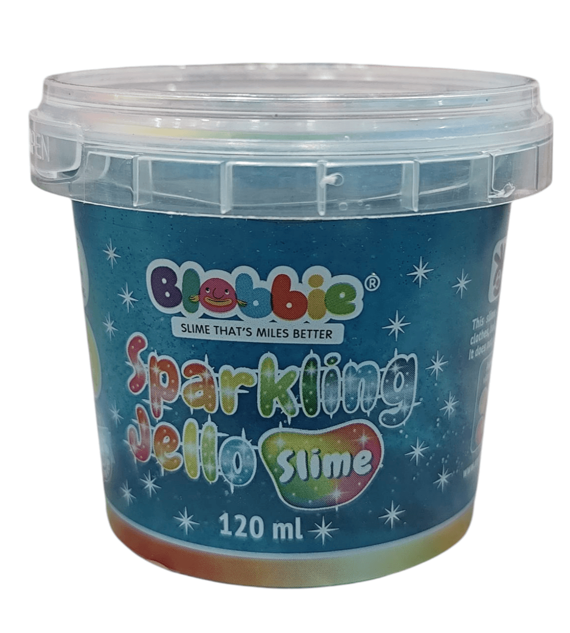 Blue Blobbie sparkling jello slime for kids with instructions on how to make how to make slime