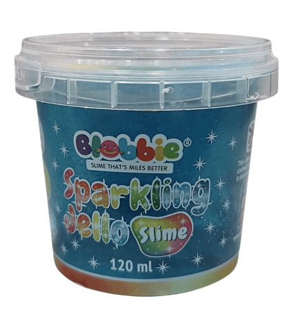 Blue Blobbie sparkling jello slime for kids with instructions on how to make how to make slime