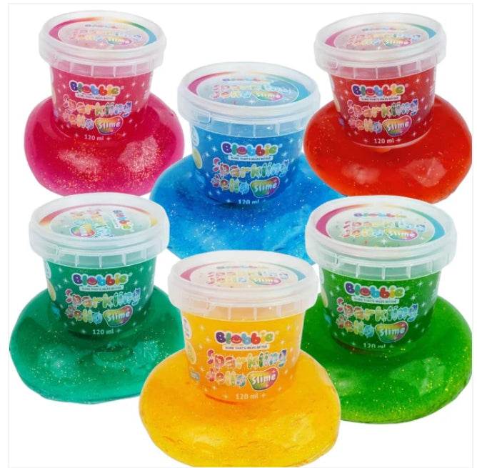 Colorful slime jars for kids with instructions on how to make how to make slime
