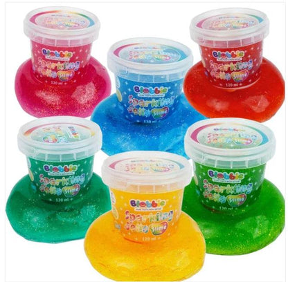 Colorful slime jars for kids with instructions on how to make how to make slime